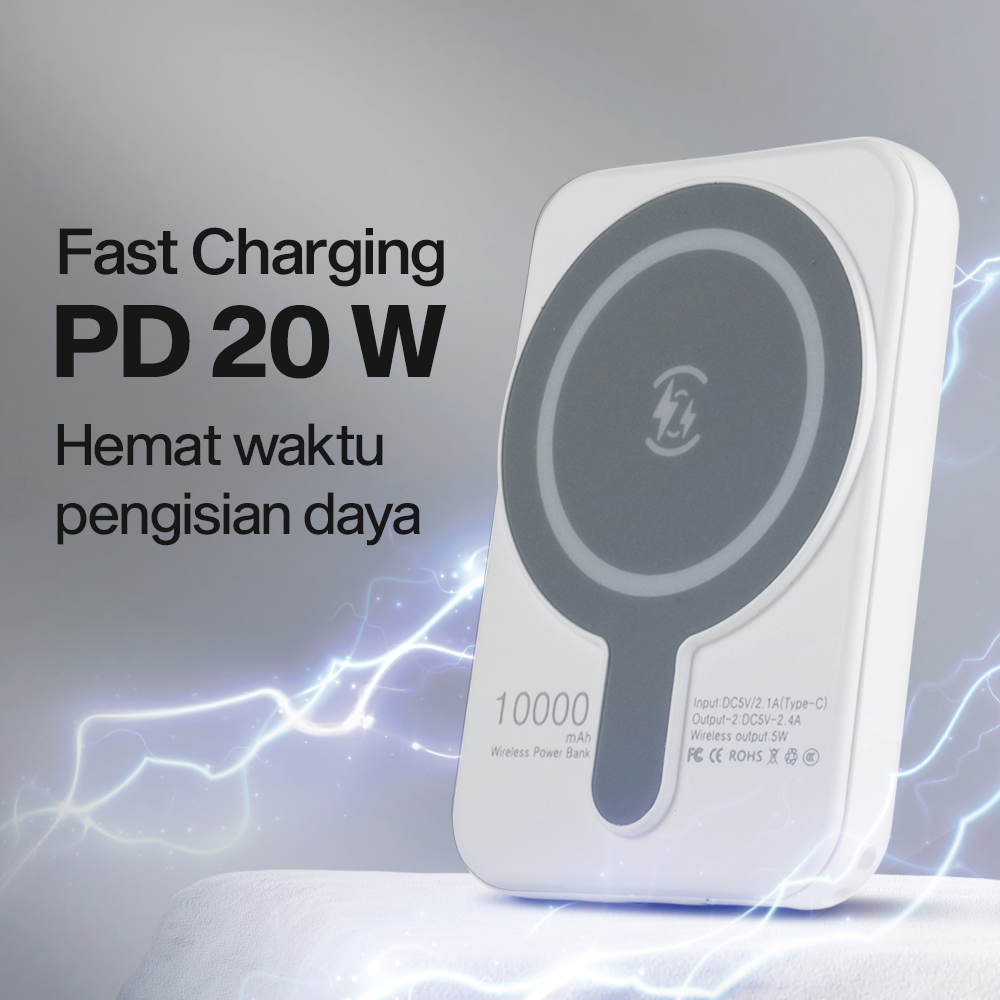 Gambar produk Tollcuudda Power Bank Wireless Magnetic MagSafe PD USB 20W 10000mAh - TC374