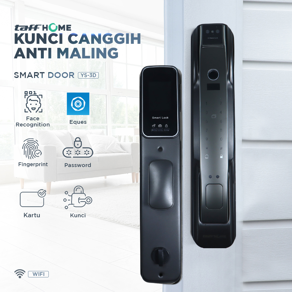 Gambar produk TaffHOME Smart Door Lock Fingerprint 3D Face Recognition Card Eques - YS-3D