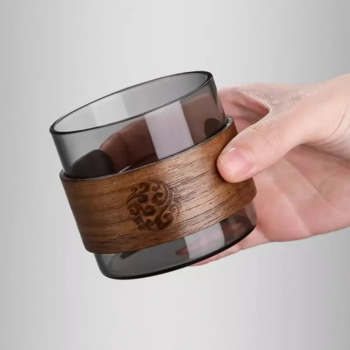 Gambar produk LIONS Gelas Teh Kopi Glass Tea Cup Borosilicate With Wooden Ring 200ml - LU2