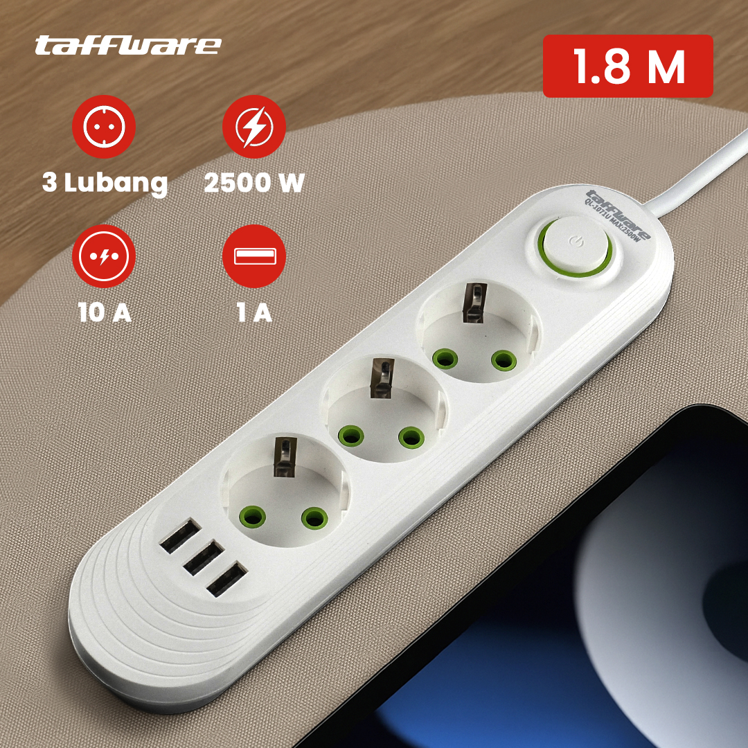 Gambar produk Taffware Stop Kontak USB Port EU Plug 10A 110-250V 2500W 3 Lubang - QL-1071U / QL-1072U