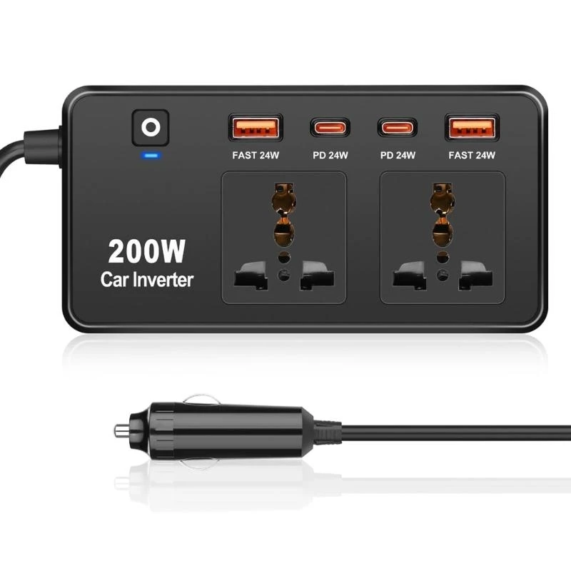 Gambar produk FMA Car Power Inverter 12V/24V to 110V/220V 200W 4 USB Port - FM-4PS