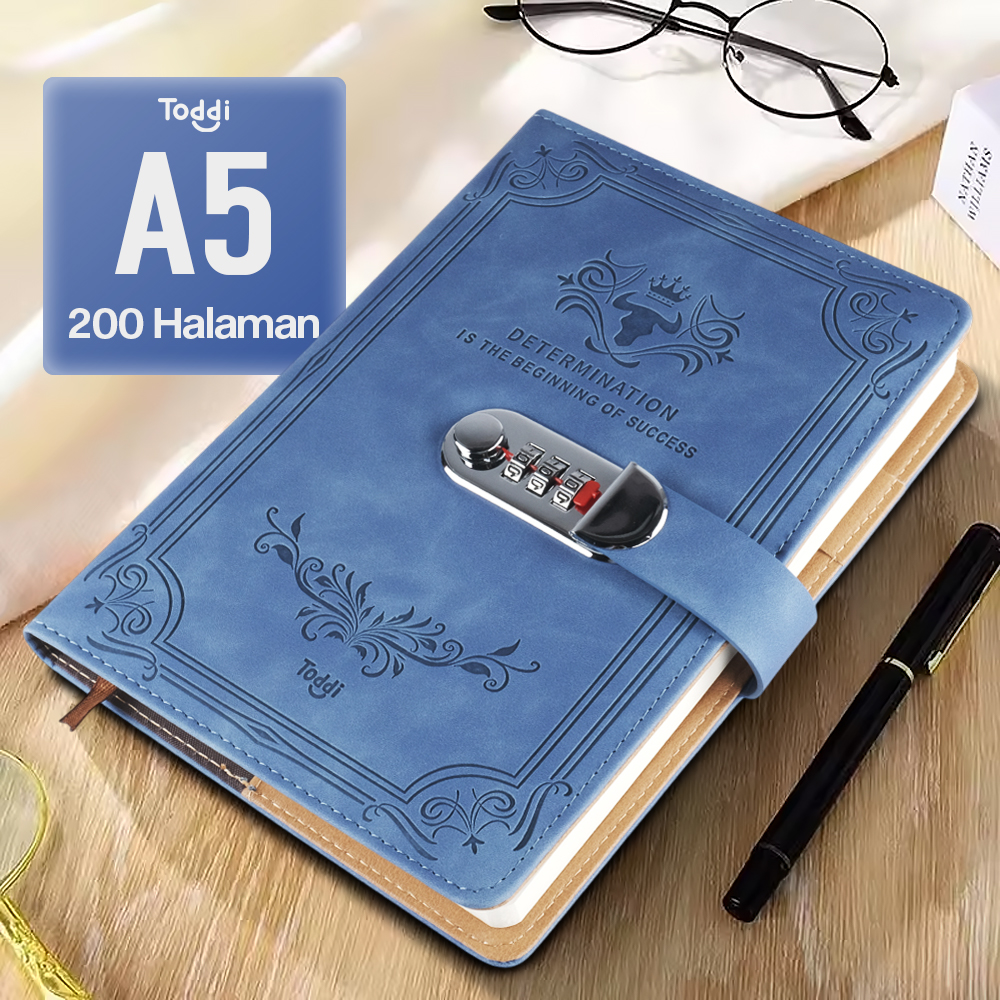 Gambar produk Toddi Buku Jurnal Leather Determination A5 200 Halaman Grid with Lock - TDD3