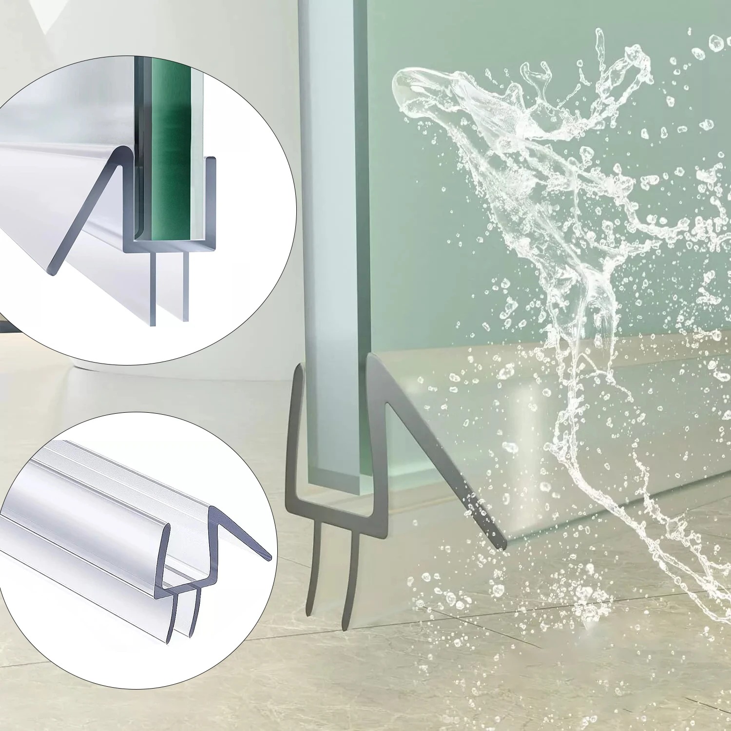 Gambar produk COOSTEE Seal Strip Penutup Celah Pintu Kaca Kamar Mandi PVC 50cm 6mm - C50