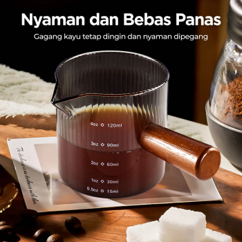 Gambar produk KESOTO Gelas Takar Kopi Espresso Shot Measuring Cup Wooden Glass 120ml - KS21