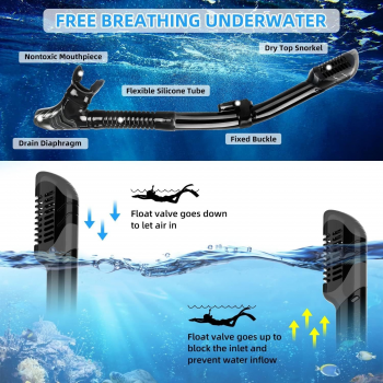 Gambar produk TITA Selang Snorkel Scuba Diving Dry Top Foldable Flexible Silicone - TI121