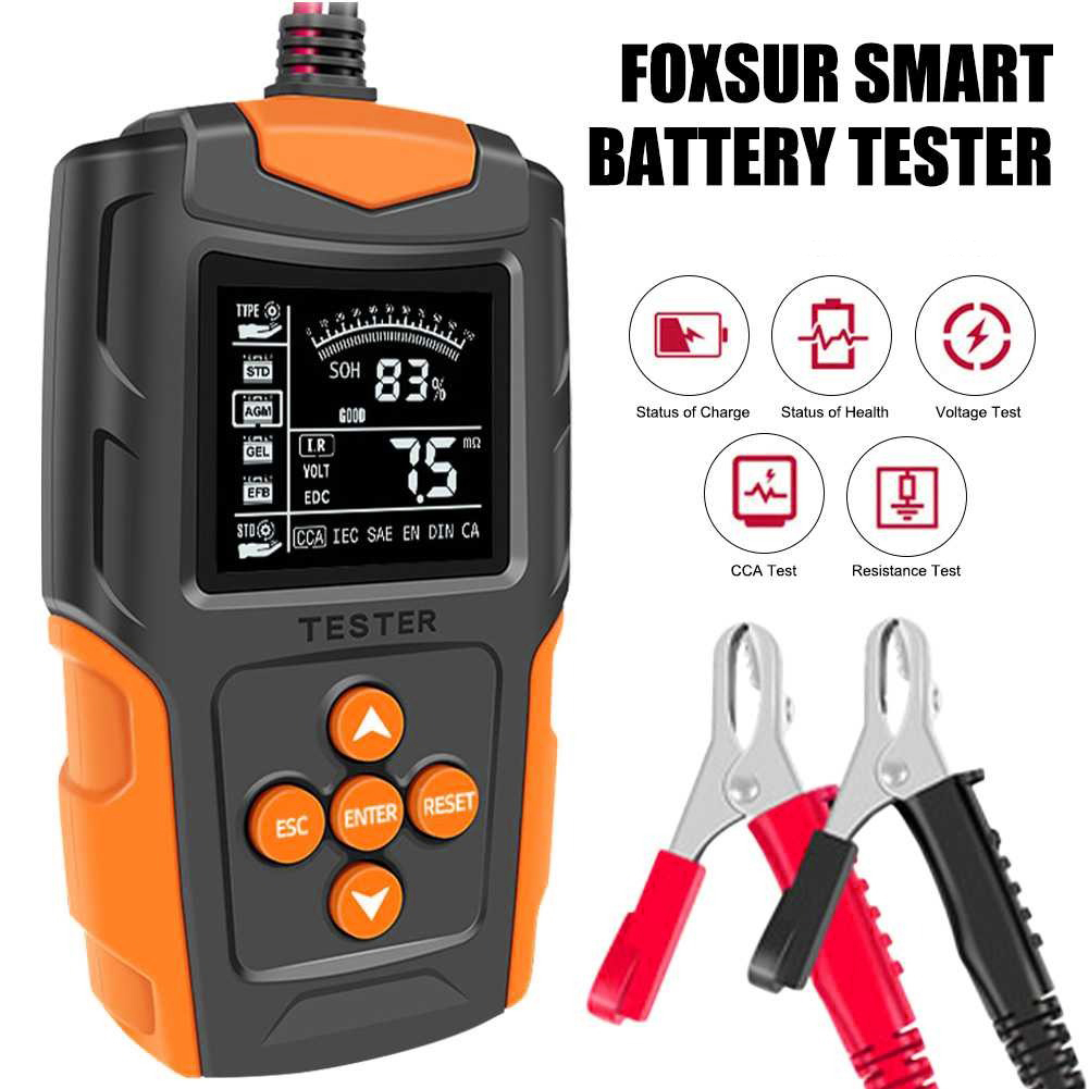 Gambar produk FOXSUR Tester Aki Kendaraan Lead Acid Battery Tester LCD 200Ah 12/24V - FBT-200
