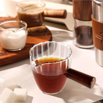 Gambar produk KESOTO Gelas Takar Kopi Espresso Shot Measuring Cup Wooden Handle 90ml - KS3