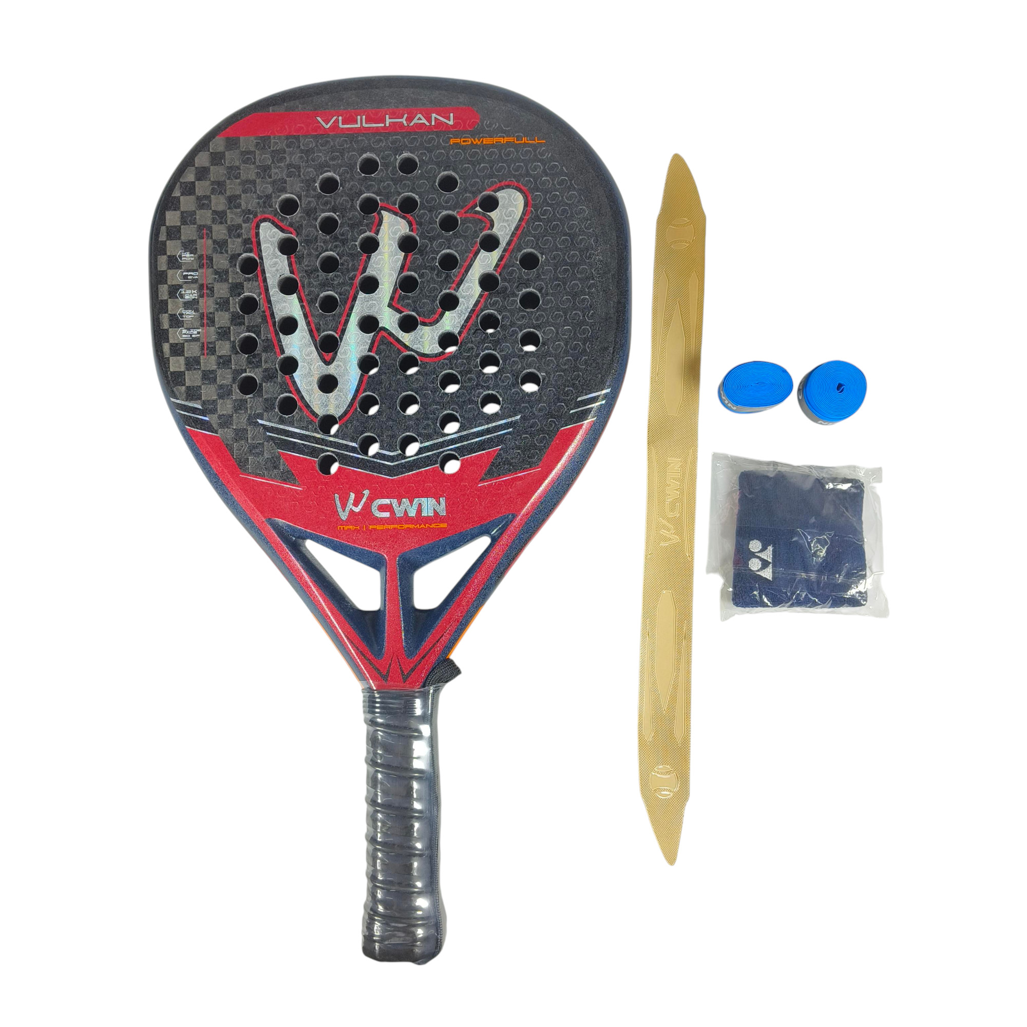 Gambar produk CWIN VULKAN Raket Padel Teardrop 12K Carbon Fiber 3.8cm Thickness 365g - 5025