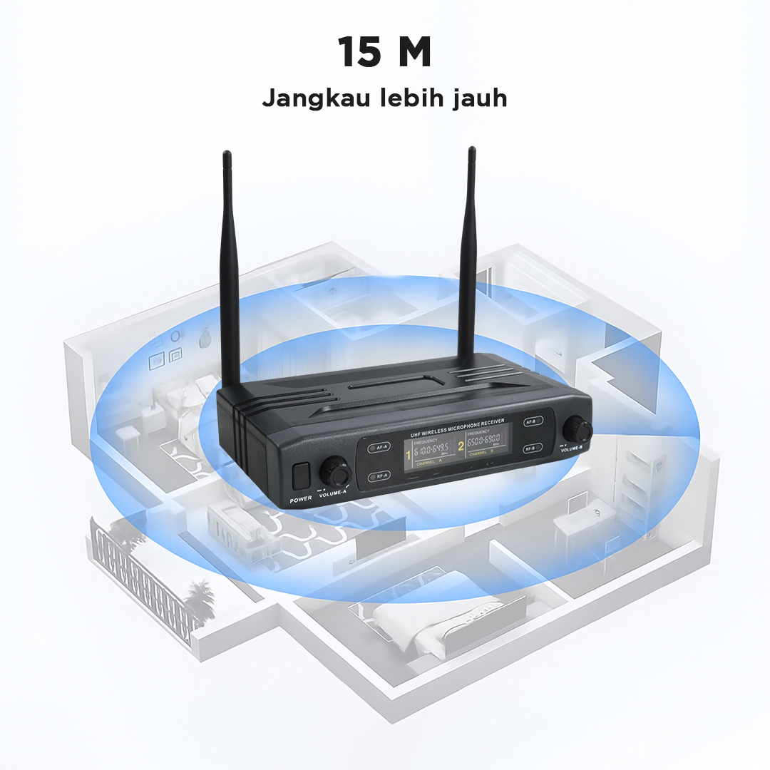 Gambar produk AOIE Microphone Karaoke Dual Channel Handheld Wireless UHF - AO460