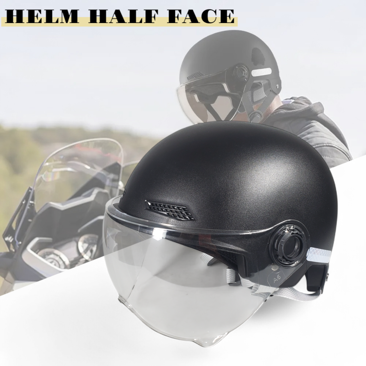 Gambar produk SPORT BIBU Helm Sepeda Skuter Motor Half Face With Visor Retro Vintage - PM65