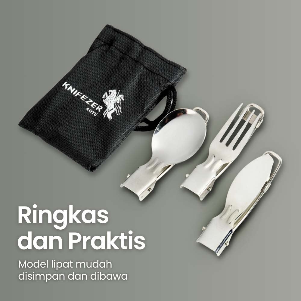 Gambar produk KNIFEZER Set Alat Makan Sendok Garpu Pisau Lipat Portable Cutlery - AOTU