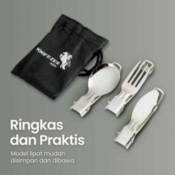 Gambar produk KNIFEZER Set Alat Makan Sendok Garpu Pisau Lipat Portable Cutlery - AOTU