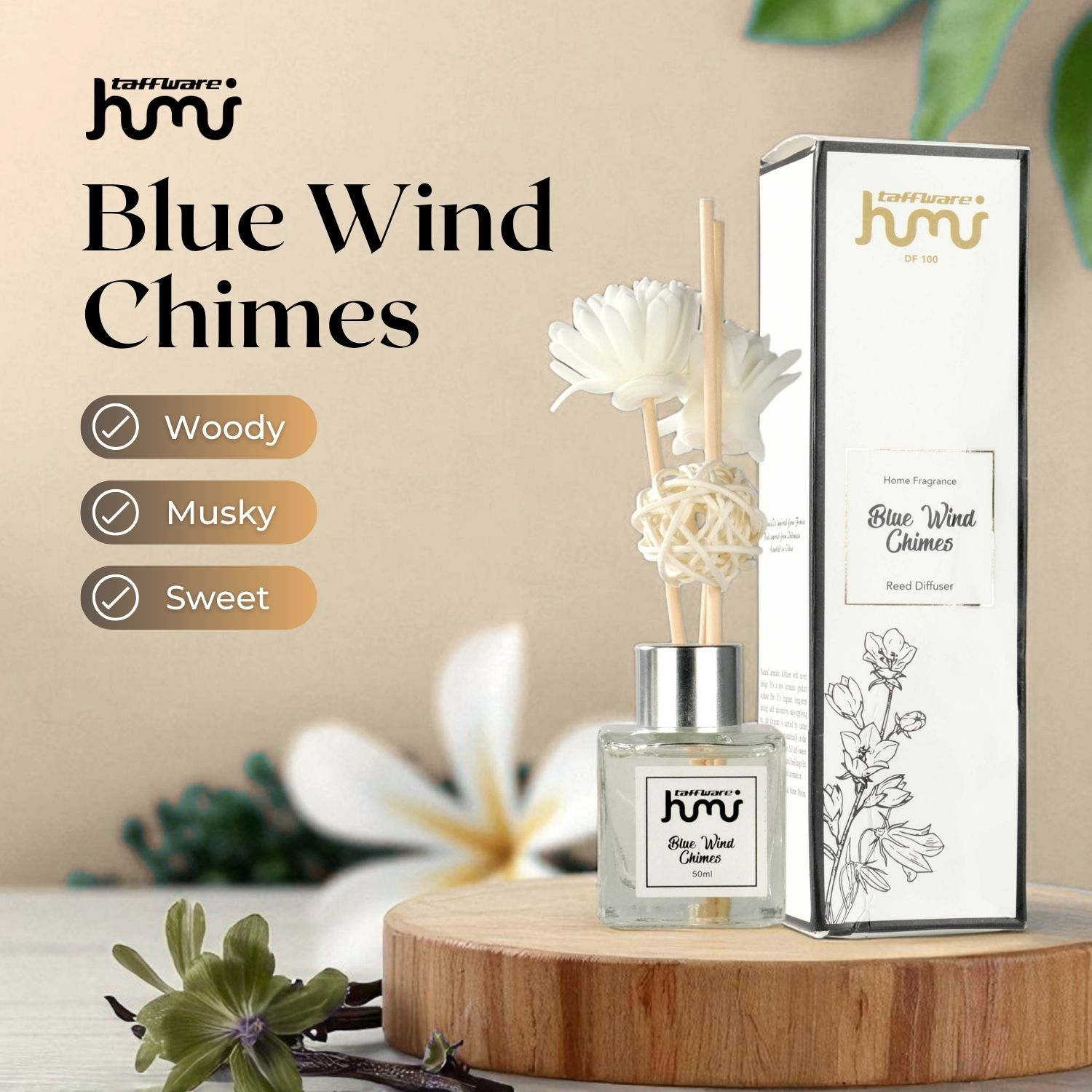 Gambar produk Taffware HUMI Pengharum Ruangan Reed Diffuser 50ml Blue Wind Chimes - DF-100