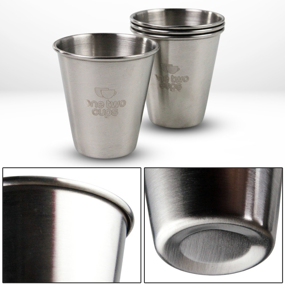 Gambar produk One Two Cups Set Gelas Camping Stainless Steel Travel Mug 70ml 4 PCS - HG189