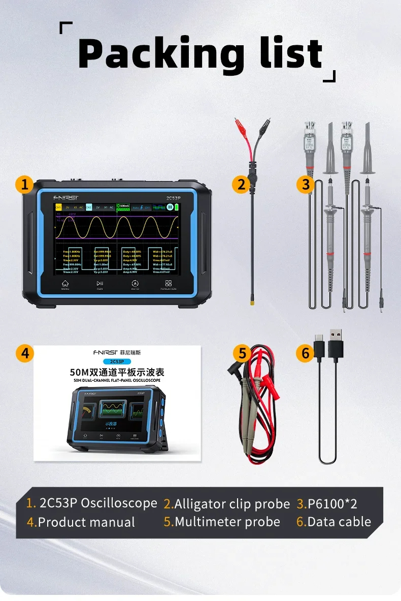 Gambar produk FNIRSI Digital Oscilloscope 3in1 Multimeter Signal Generator 2 Channel - 2C53P