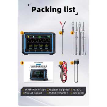 Gambar produk FNIRSI Digital Oscilloscope 3in1 Multimeter Signal Generator 2 Channel - 2C53P