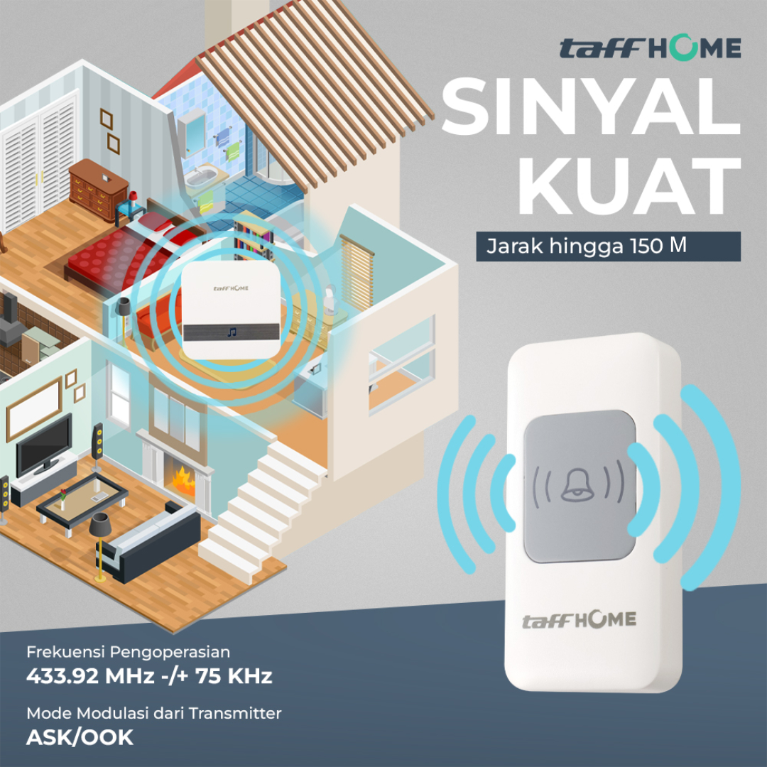 Gambar produk TaffHOME Bell Pintu Wireless Doorbell Waterproof 1 Receiver 433MHz - A9
