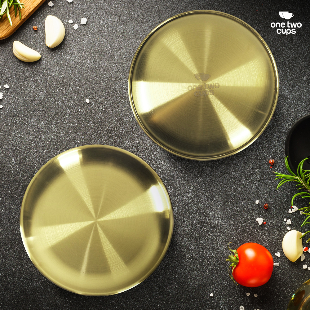 Gambar produk One Two Cups Piring Makan Stainless Steel Elegan Plate European Style 20cm - SN16