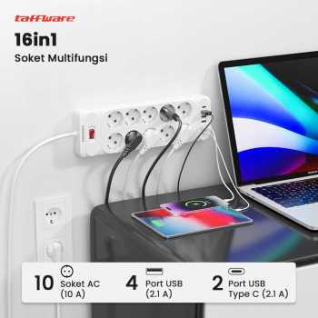 Gambar produk Taffware Stop Kontak USB Type C EU Plug 10A 110-250V 2500W 10 Lubang - QL-1077U / QL-1078U