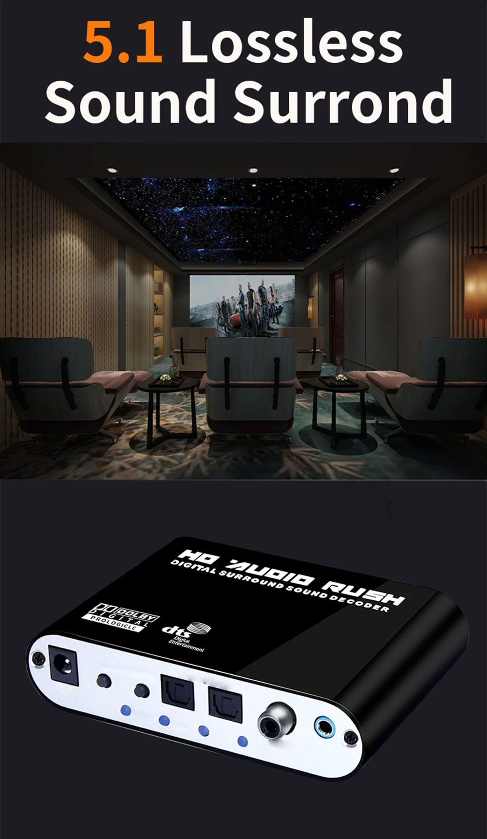 Gambar produk Digital Surround Decoder to Active Speaker 5.1 Converter DTS Dolby AC3 - HD51-A