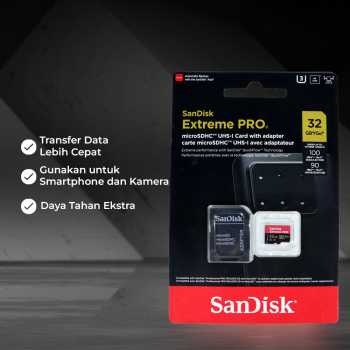 Gambar produk SanDisk Extreme Pro microSD UHS-I Class 10 A1 100MB/s 32GB - SDSQXCG