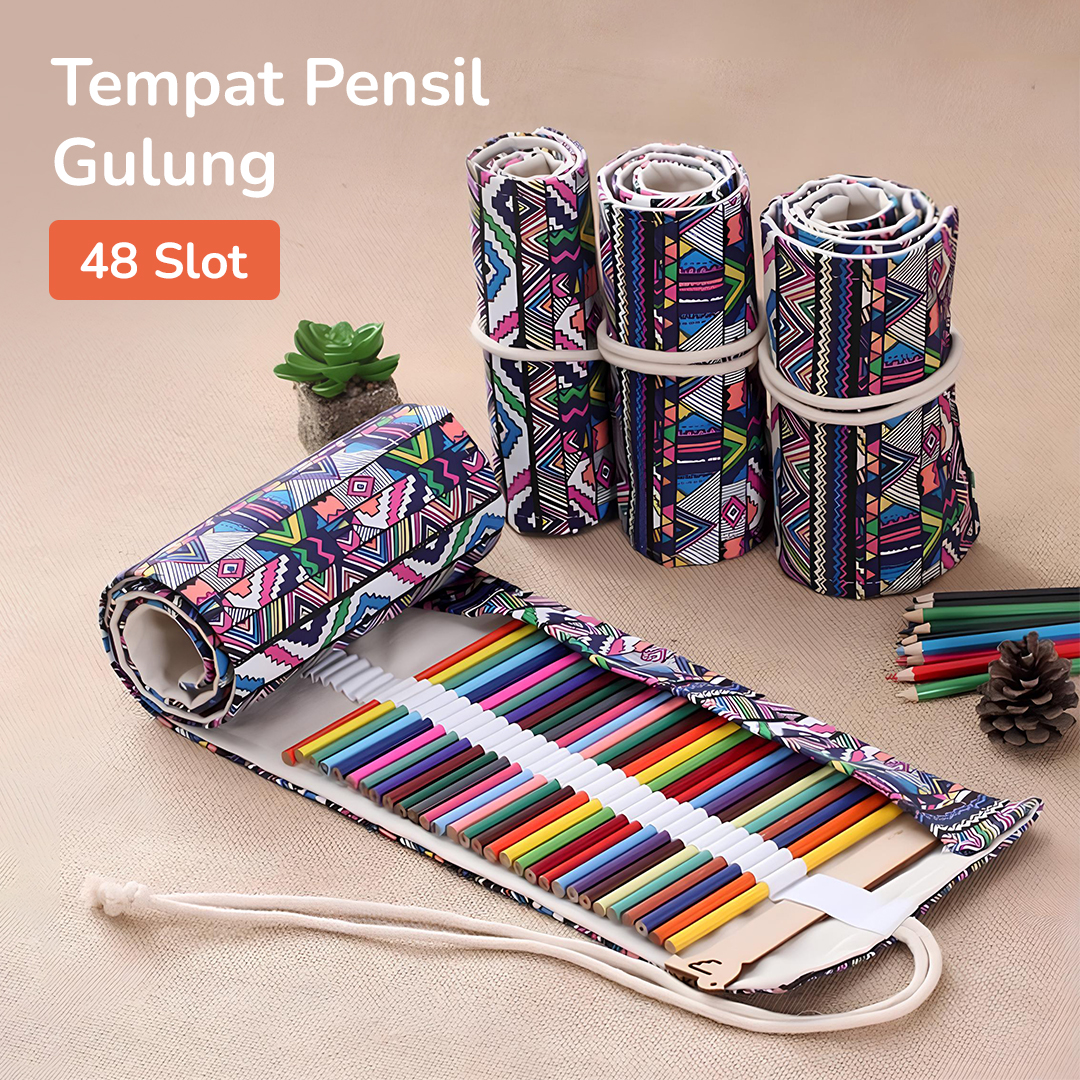 Gambar produk MARCO Bohemian Tas Tempat Pensil Gulung Canvas 48 Slot 20.5x56cm - EN-71