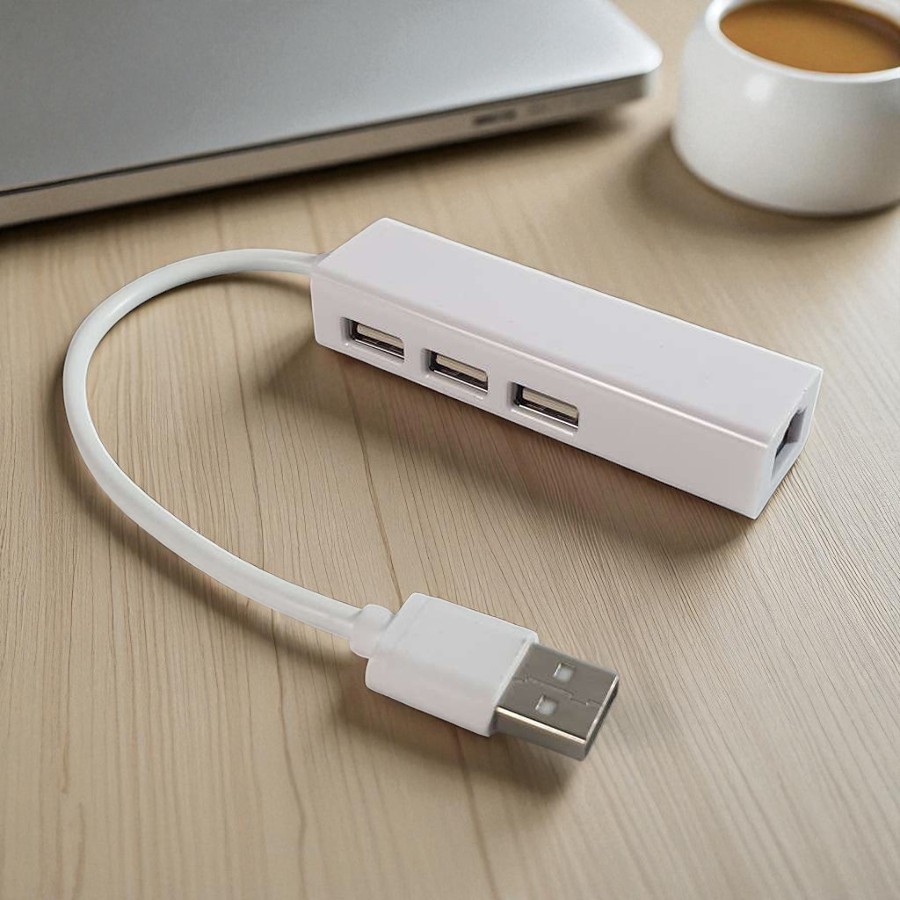 Gambar produk USB to LAN Ethernet External Network Card with USB Hub - DJLH-3100