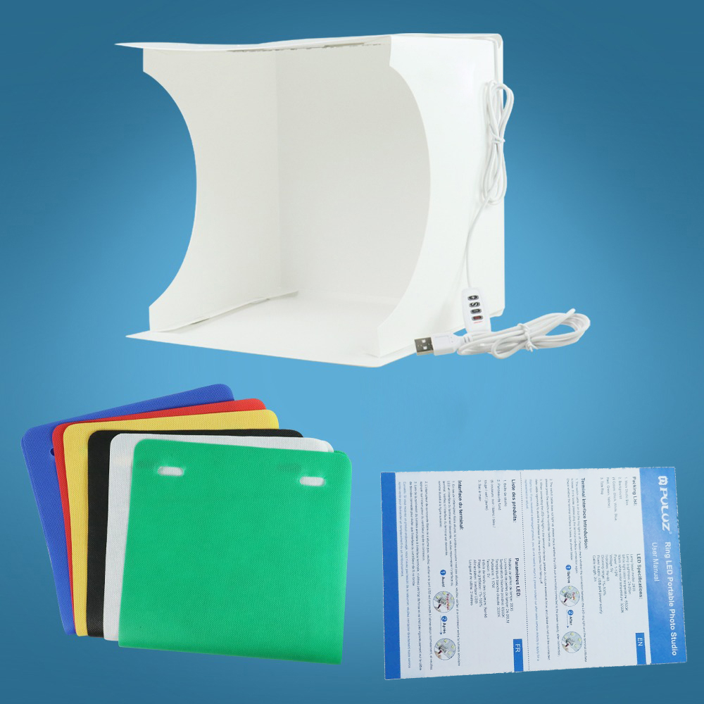 Gambar produk PULUZ Studio Photobox Lampu Ring Light LED 3in1 Color 6 Backdrop 10W 30x30cm - PU5023