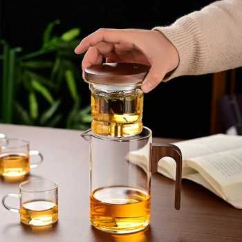 Gambar produk TERNITEA Teko Teh Kaca Saringan Tahan Panas One Click Filter Teapot 800ml - TR-68