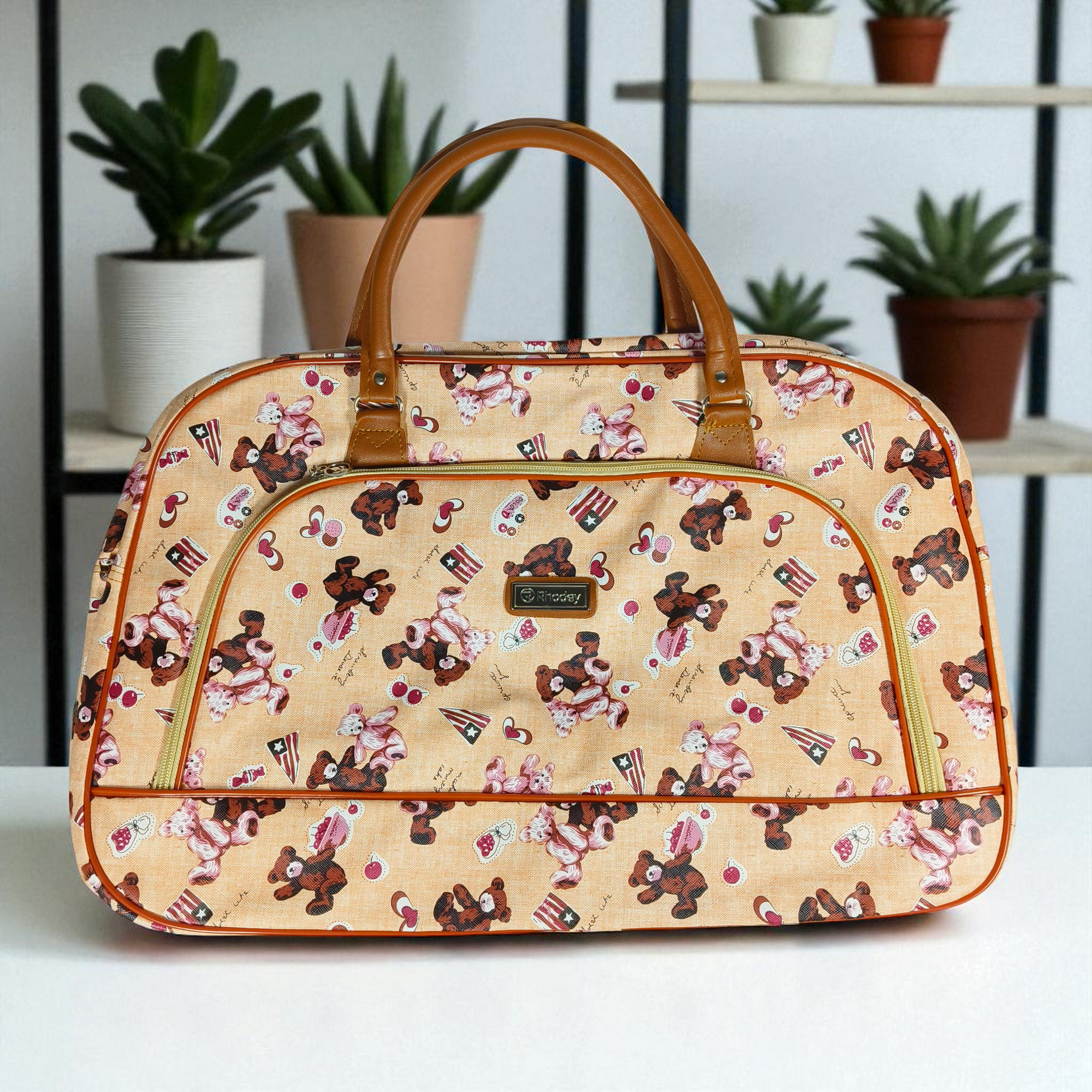 Gambar produk Rhodey RAIMIQI SEMOR Tas Jinjing Duffle Bag PU Leather Unisex 20 Inch Beige Bear - CB001