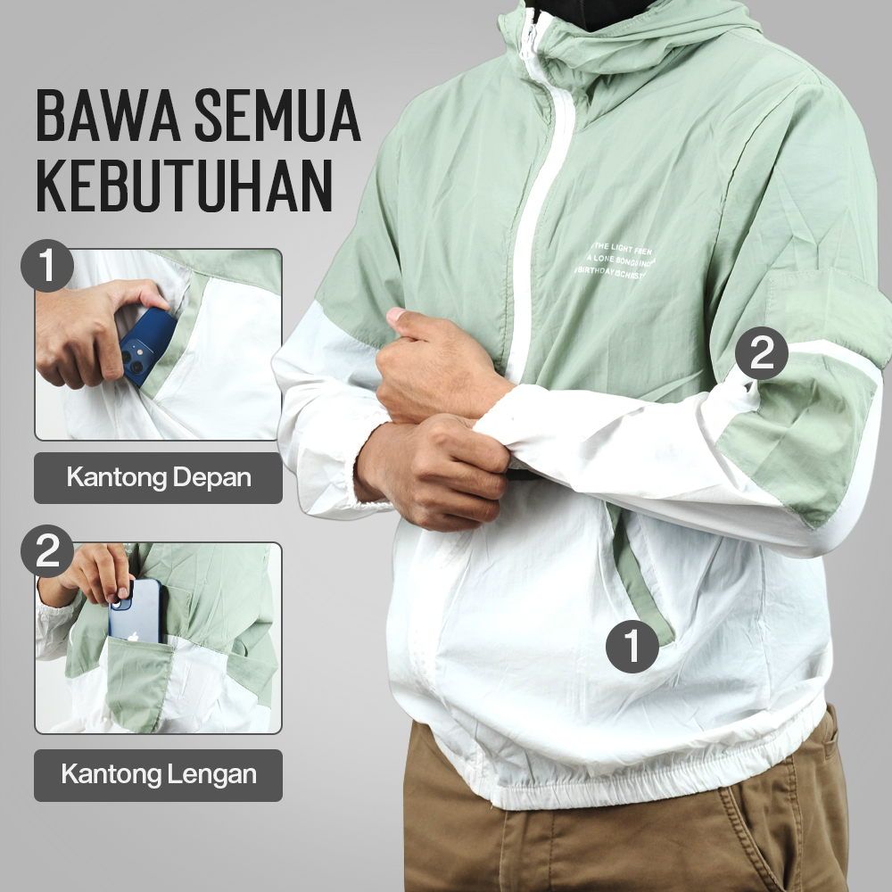 Gambar produk MOMO Jaket Running Anti UV Windbreaker Korean Style Polyester XXL - MM067