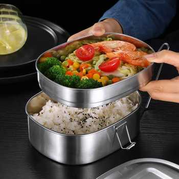Gambar produk TaffHOME Kotak Makan Lunch Box Double Layer Stainless Steel 410 950ml - TR-95