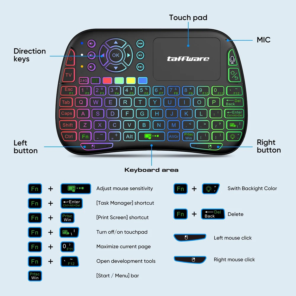 Gambar produk Taffware Keyboard Mini Touchpad Air Mouse IR Learning 2.4GHz Bluetooth - M9