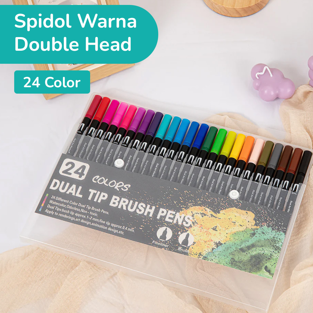 Gambar produk Kolorowy Spidol Double Head Drawing Pen Fine Art Watercolor Set 24 Color - MKB