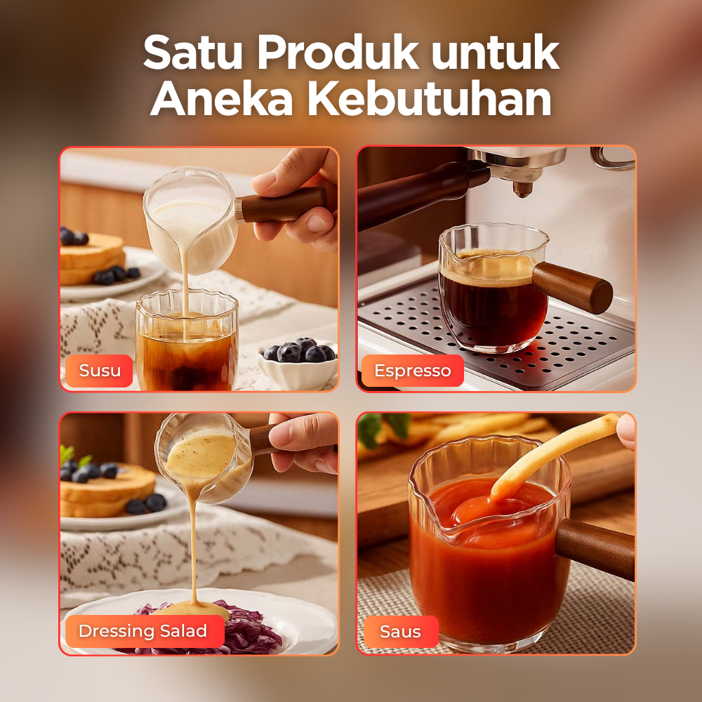 Gambar produk KESOTO Gelas Takar Kopi Espresso Shot Measuring Cup Wooden Handle 90ml - KS3