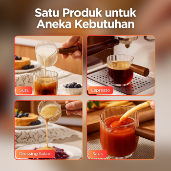 Gambar produk KESOTO Gelas Takar Kopi Espresso Shot Measuring Cup Wooden Handle 90ml - KS3