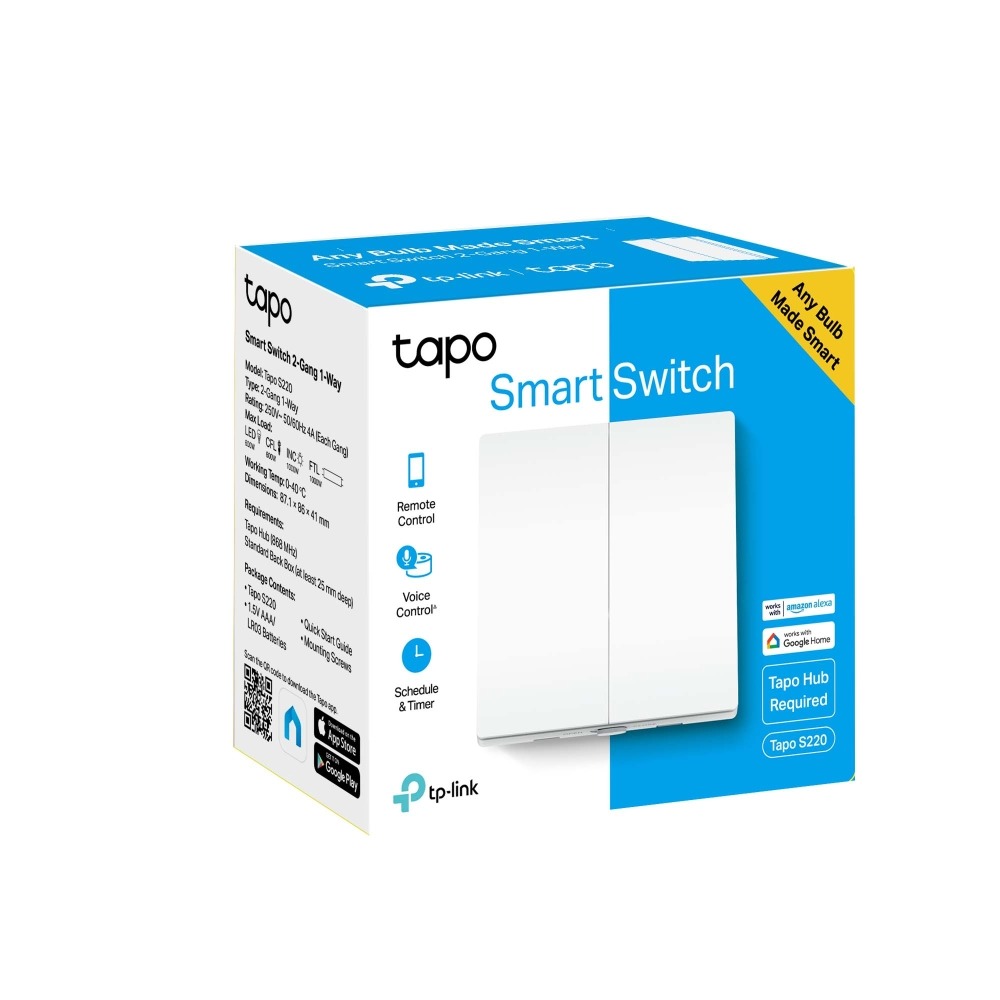 Gambar produk Tp-Link Smart Light Switch 2 Gang 1 Way 250V 3250W - TAPO S220