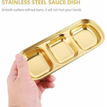 Gambar produk TaffHOME Tempat Saus Kecil Square Sauce Dish Plate Stainless Steel 304 3 Grid - UC3