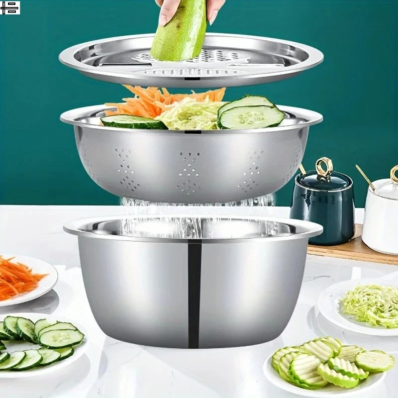 Gambar produk Slight Parutan Pengiris Sayur Serbaguna 3in1 Slicer Draining Basket - INU160
