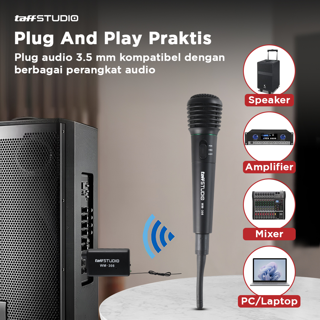 Gambar produk TaffSTUDIO Mikrofon Karaoke Mic Profesional 2 in 1 Wireless Wired - WM-308
