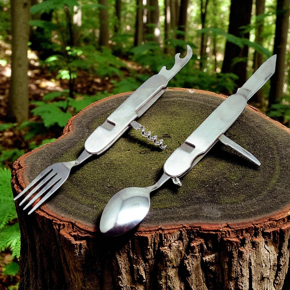 Gambar produk Sendok Garpu Pisau Swiss Army Tools Knife EDC Multifungsi 6in1 - A007