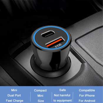 Gambar produk CARFN Car Charger Mobil Fast Charging PD QC 3.0 USB Type C Port 30W - TE-P21