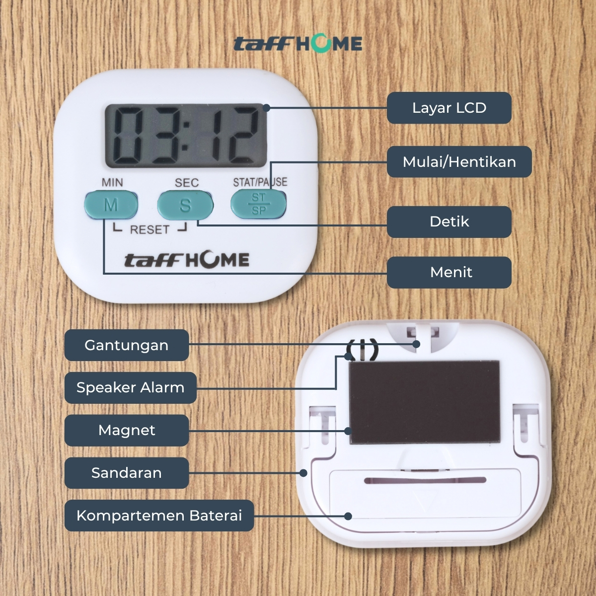 Gambar produk TaffHOME Timer Masak Dapur Magnetic Stopwatch Kitchen Countdown Clock - JS-113