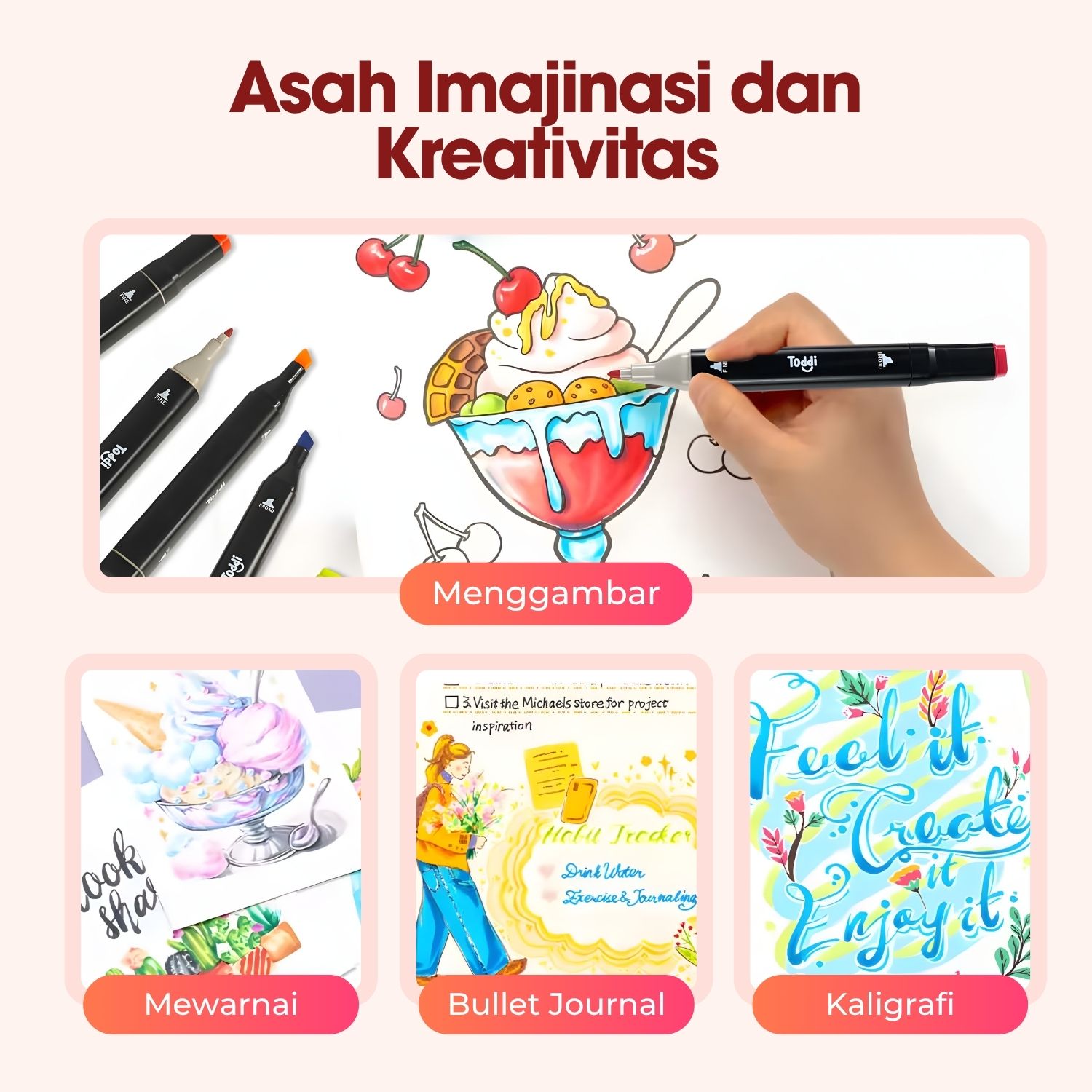Gambar produk Toddi Spidol Dual Side Fine Art Brush Art Marker Set 120 Warna - CY-006