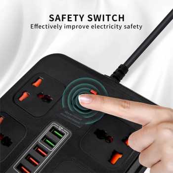 Gambar produk AMJ Stop Kontak 4 Lubang Universal USB EU Plug 10A 250V 3000W 2M - BKL-666