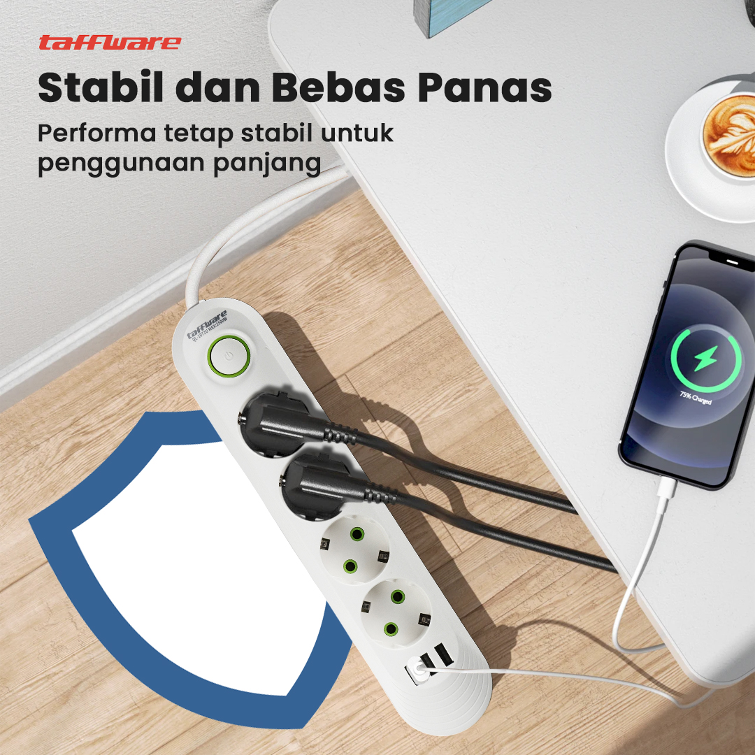 Gambar produk Taffware Stop Kontak USB Port EU Plug 10A 110-250V 2500W 4 Lubang - QL-1071U / QL-1072U