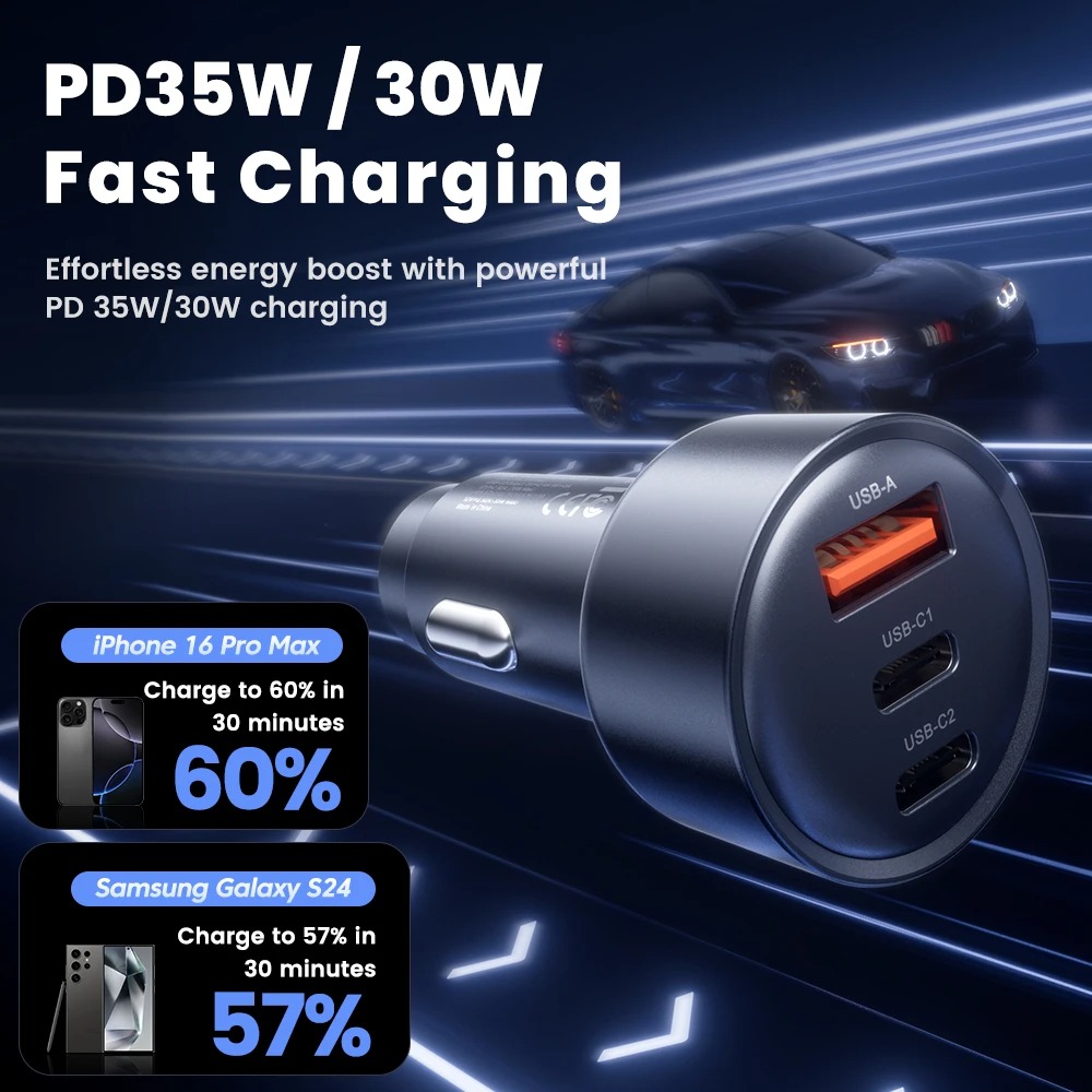 Gambar produk Toocki Car Charger Mobil Fast Charging 3 Port 12-24V C 65W - TQ-CC45