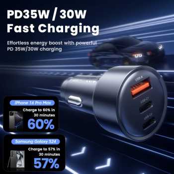 Gambar produk Toocki Car Charger Mobil Fast Charging 3 Port 12-24V C 65W - TQ-CC45