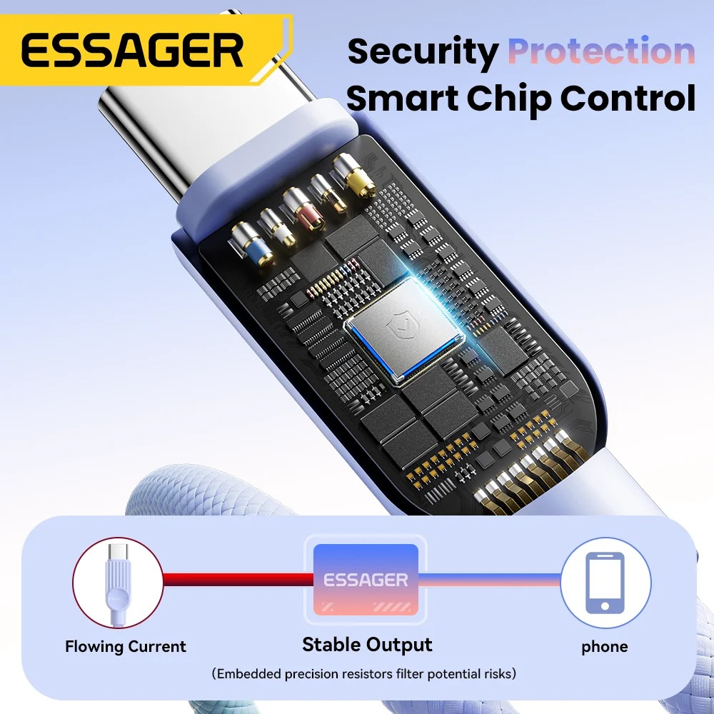 Gambar produk ESSAGER Kabel Data Type C Multifungsi Fast Charging Braided 7A 1M - ES-X73