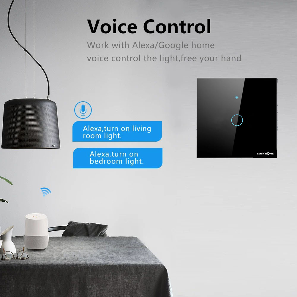 Gambar produk TaffHOME Saklar Lampu Wireless WiFi Remote Tuya Alexa Touch Control 1 Gang - TH86